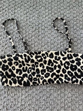 Nordstrom Black and White Leopard Print Bikini Top